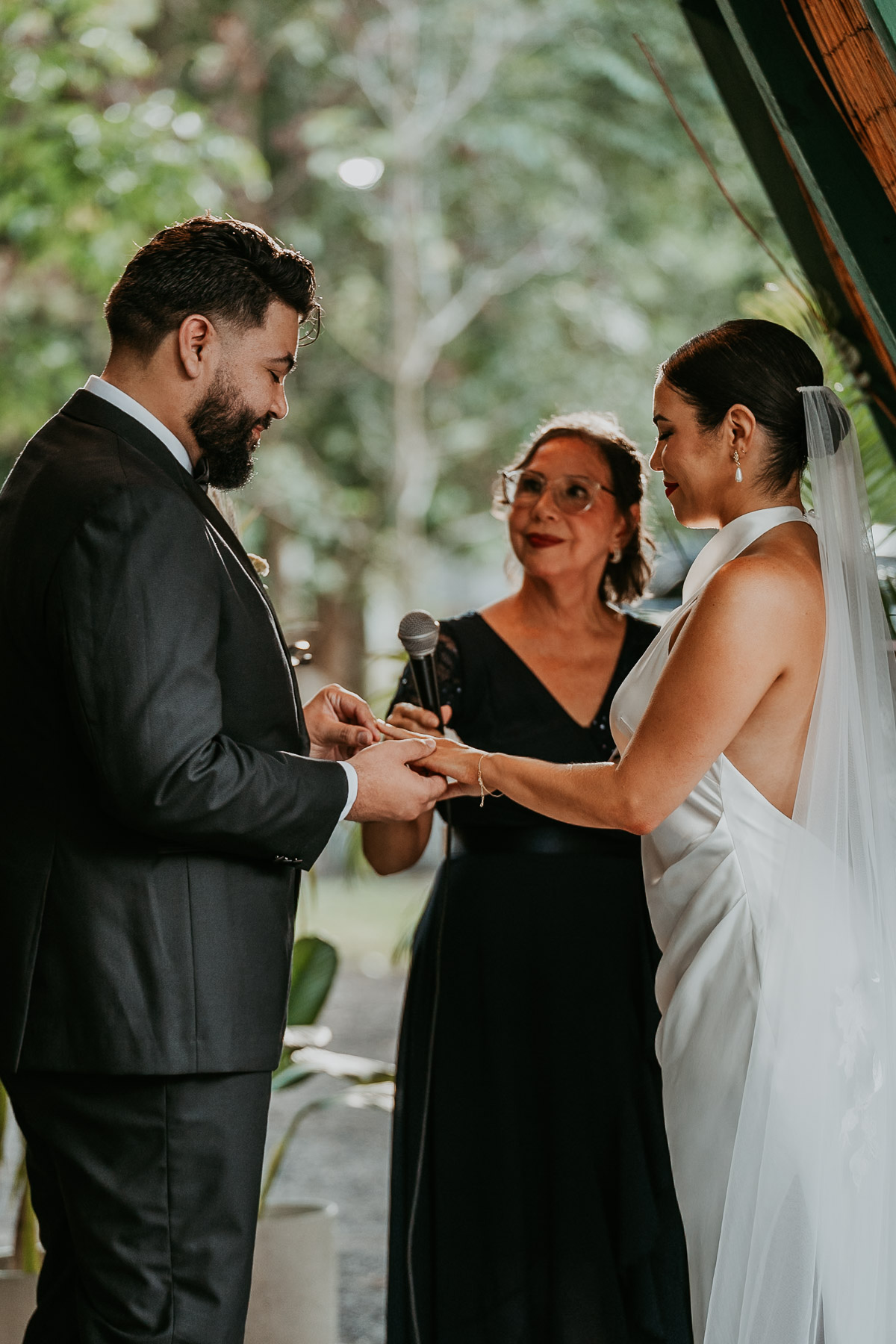 Candid moment of a wedding ceremony inside El Refugio at Aldeana.
