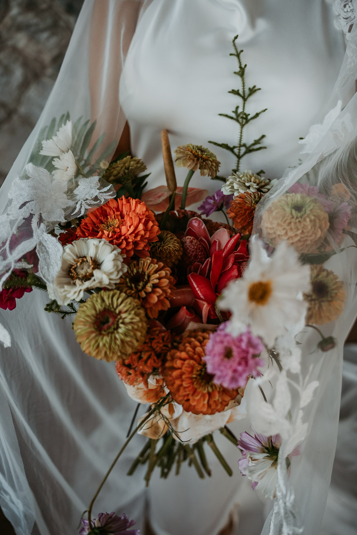 Wedding bouquet made from native tropical leaves and flowers from Puerto Rico