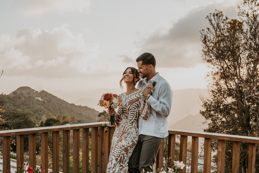 Couple smiling at a unique wedding venue in Puerto Rico