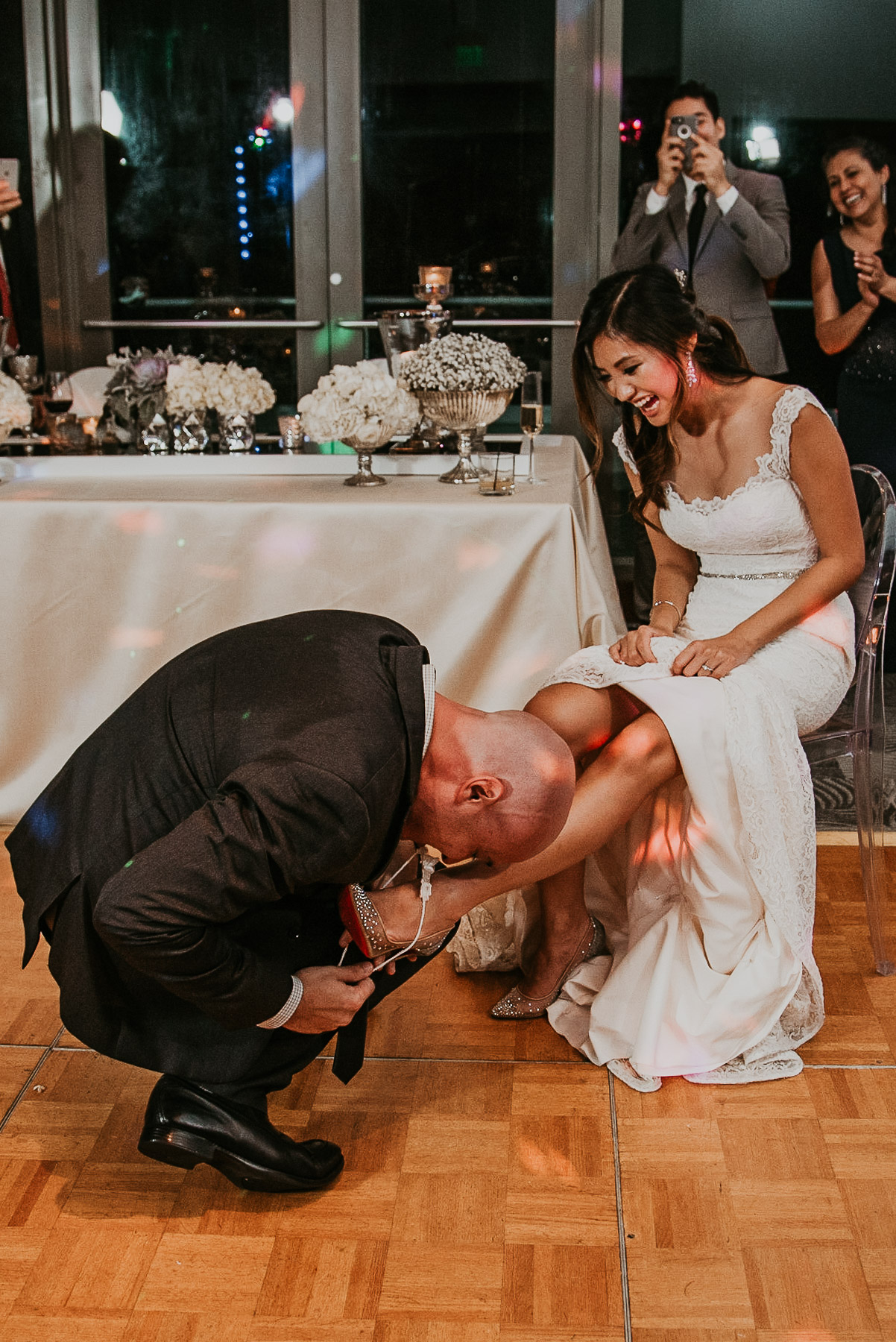 Garter toss at Salon Indigo at La Concha Wedding.