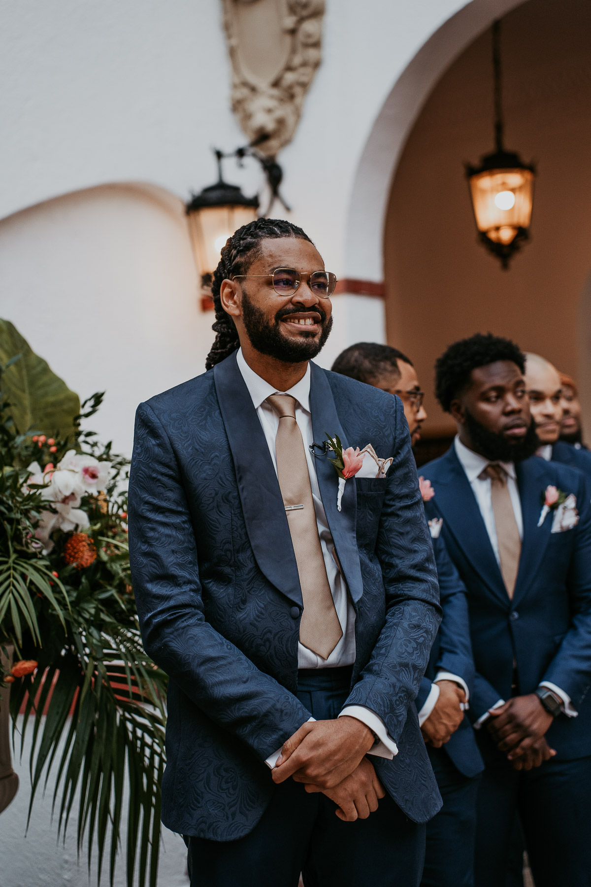 Casa de España Wedding Ceremony: Groom first time seeing the bride