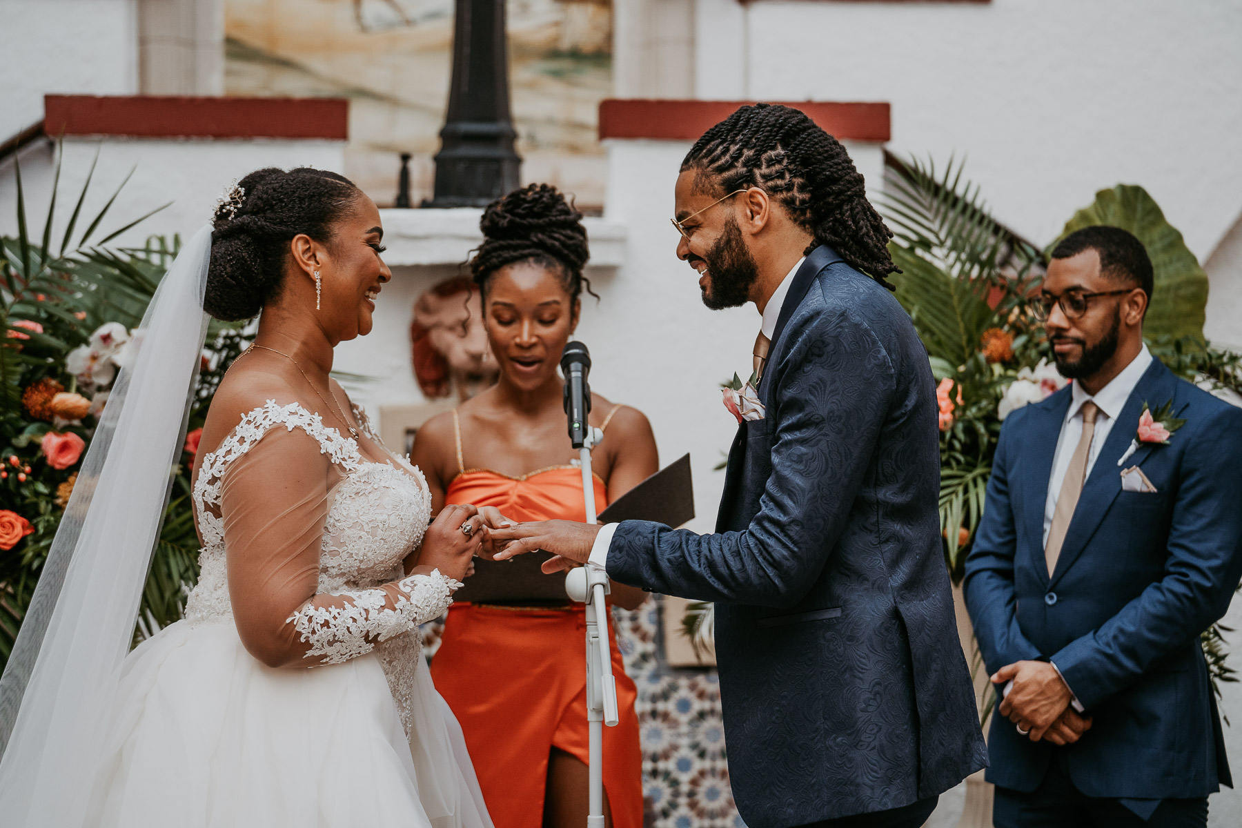 Casa de España Wedding Ceremony: Bride and Groom Exchange Rings