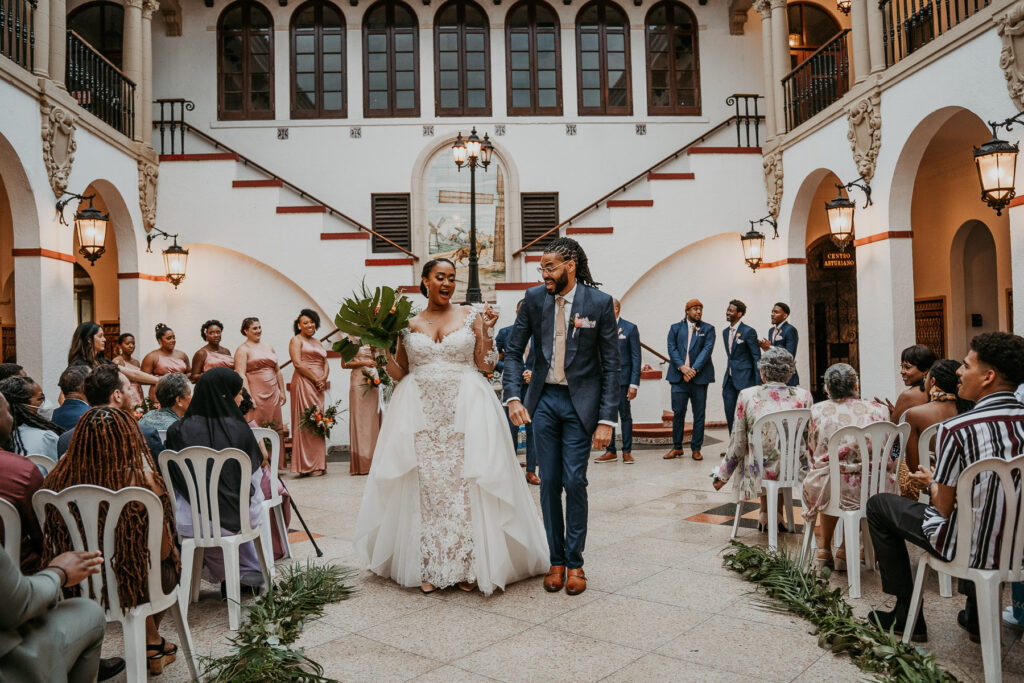 Casa de España Wedding Ceremony: Bride and Groom celebrate getting married