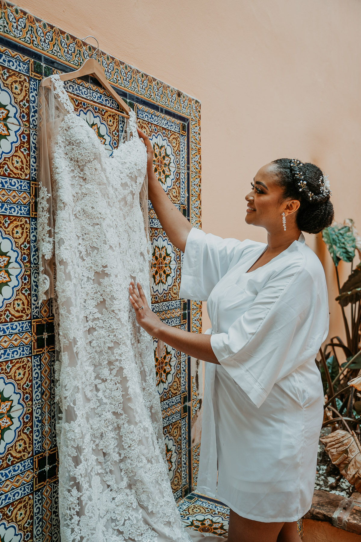 Old San Juan Airbnb Wedding Preparations: Bride Getting Ready