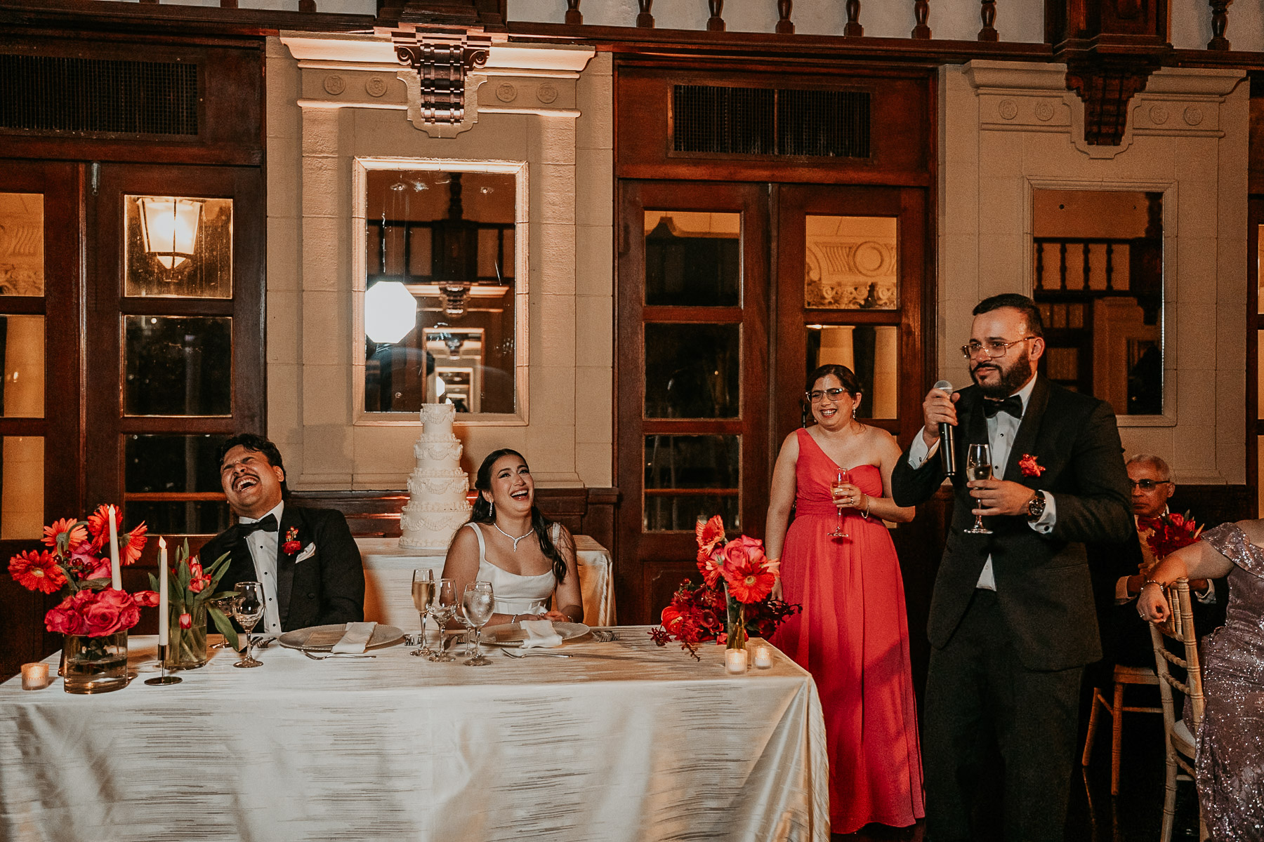 Rainy day micro wedding at Casa de España, Puerto Rico, with emotional indoor moments.