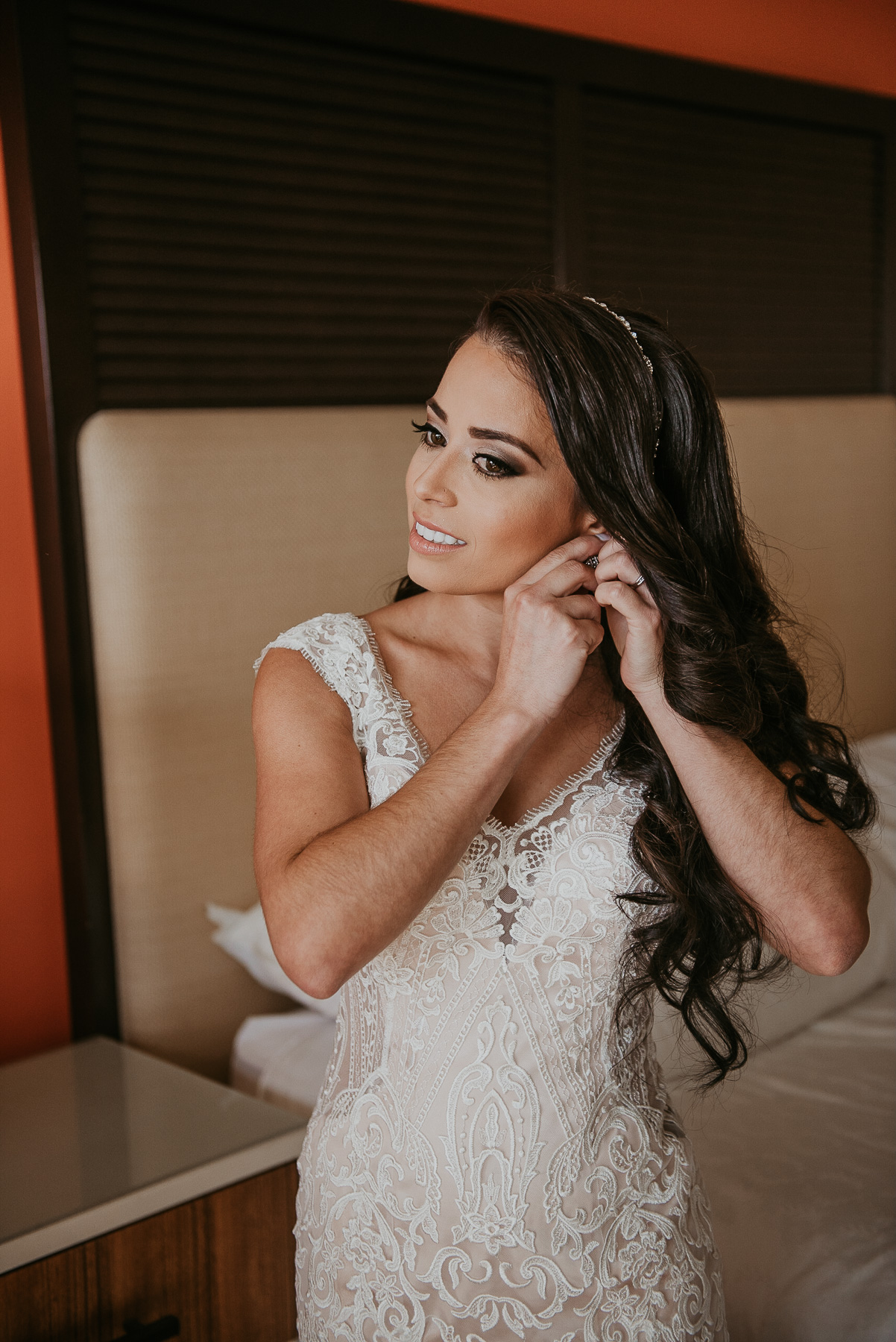 Bride getting ready for Casa de España Puerto Rico wedding