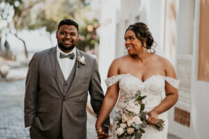 Bride and groom at El Convento Wedding in Old San Juan