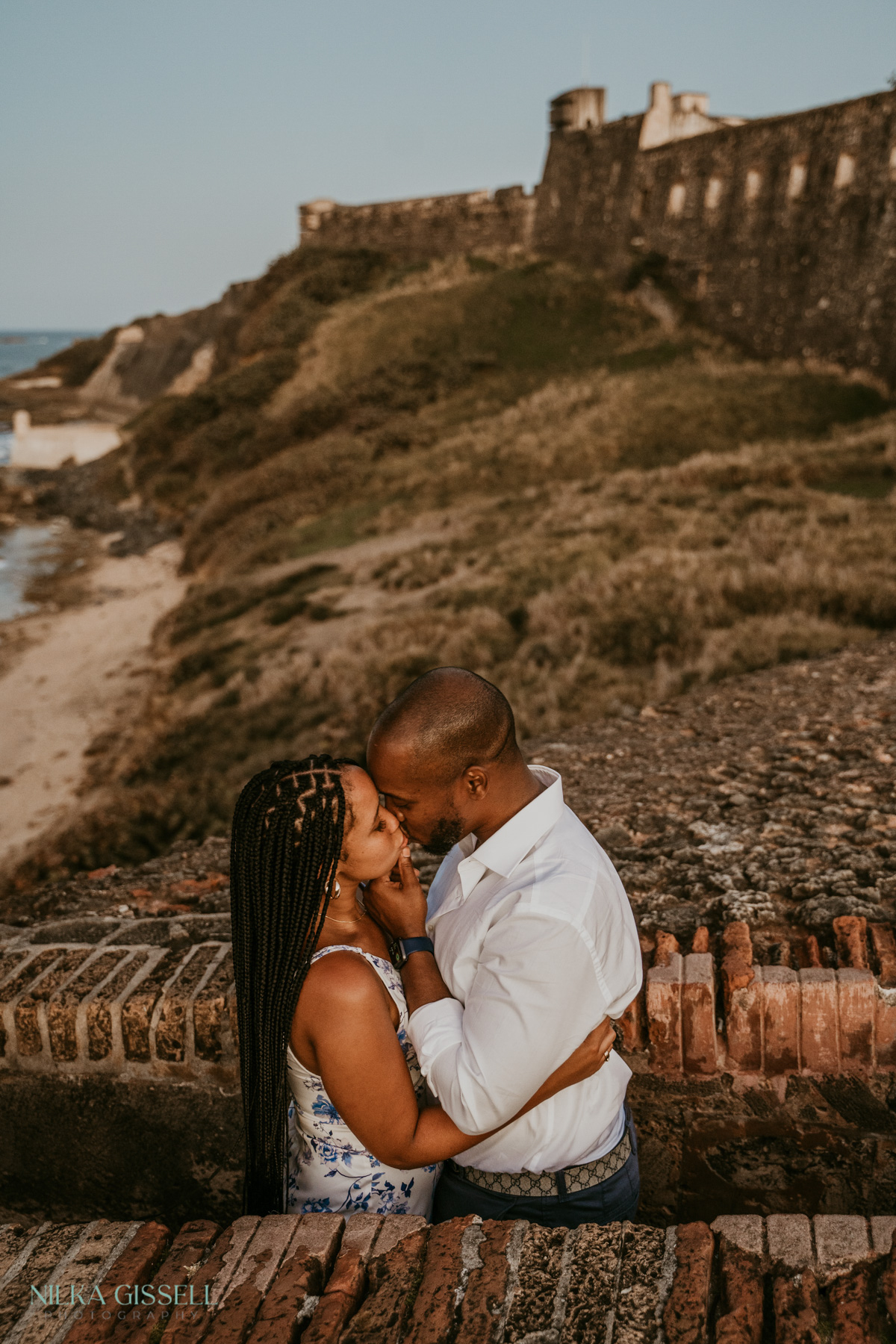 Black couple photo session in front Castillo San Felipe at El Morro, Old San Juan Puerto Rico