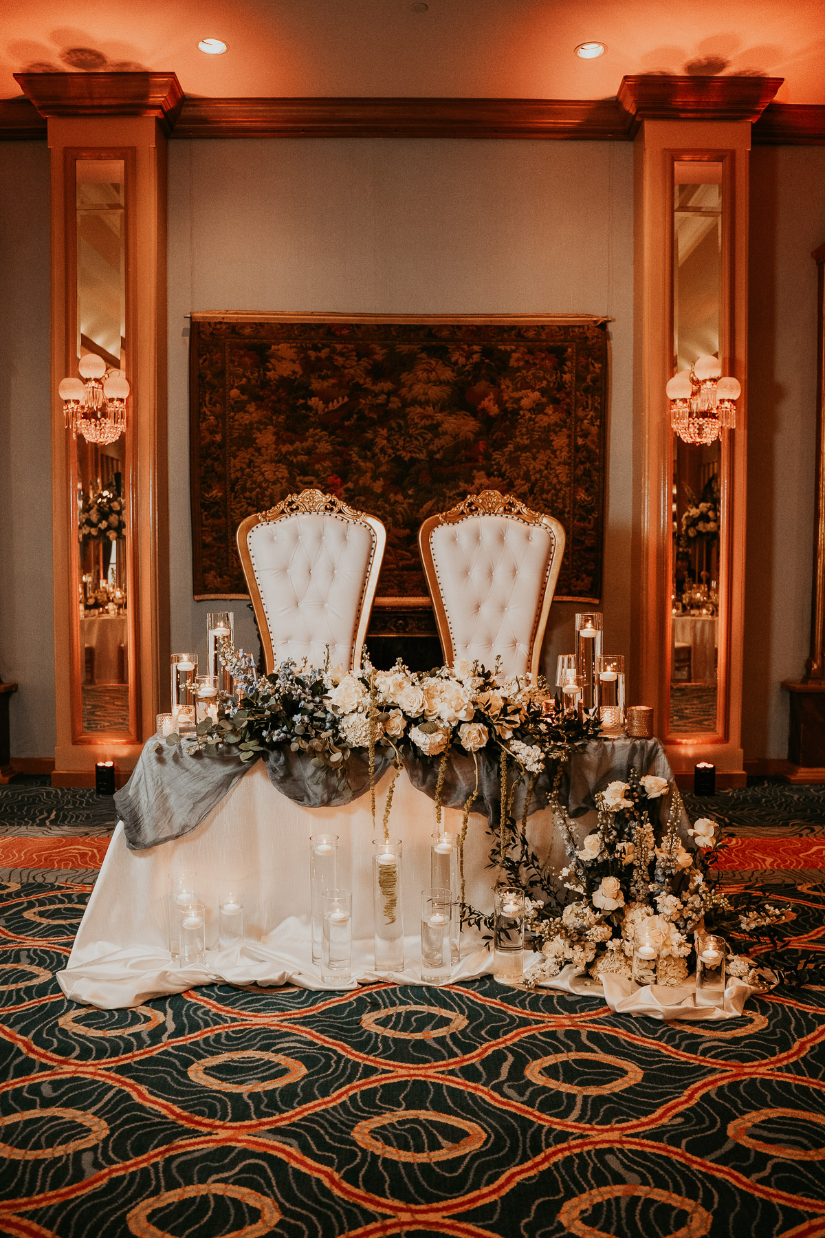 Wedding sweetheart table setup at El Conquistador Resort reception