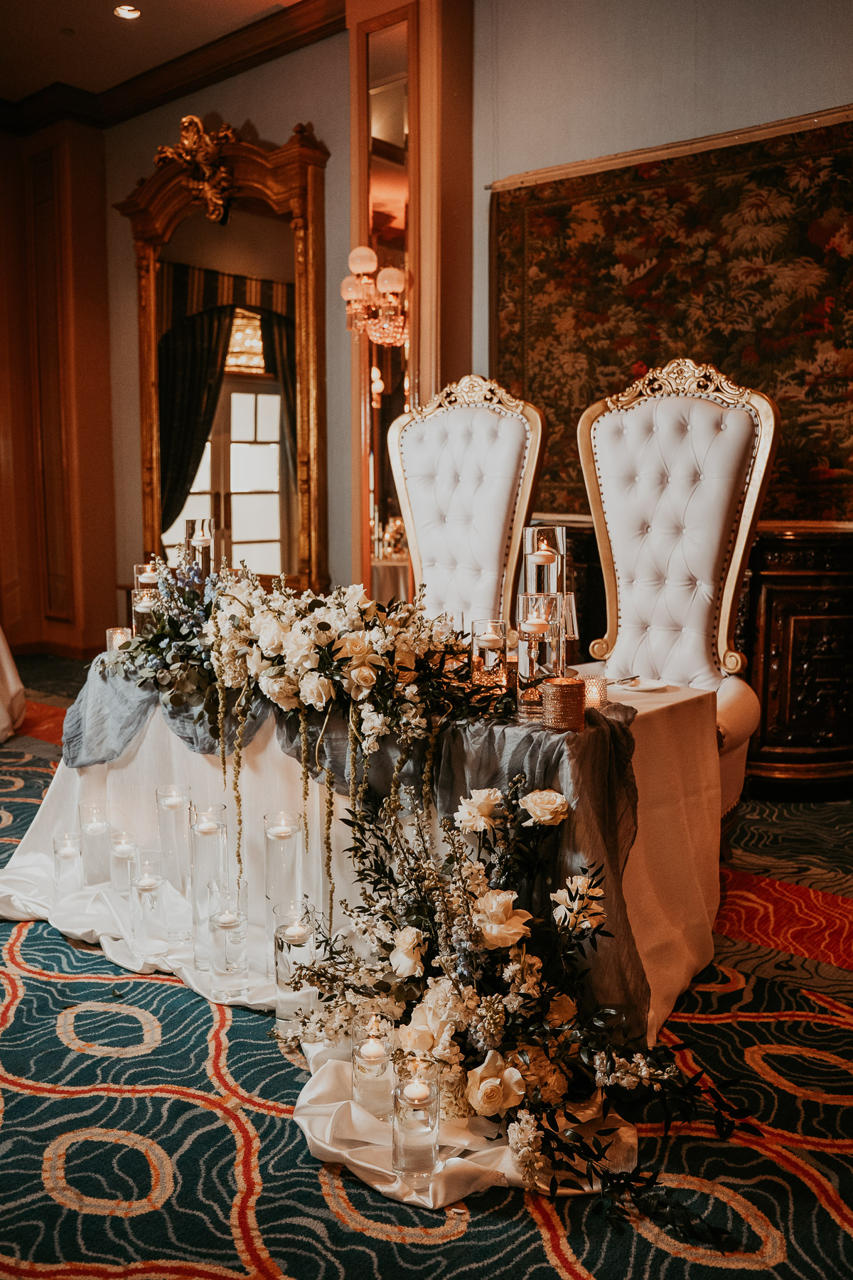 Wedding sweetheart table setup at El Conquistador Resort reception