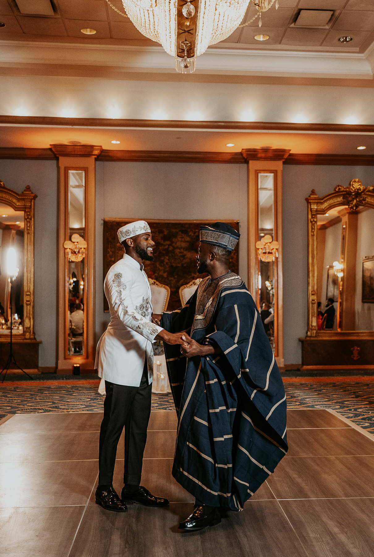 First dance between grooms during intimate wedding reception celebration