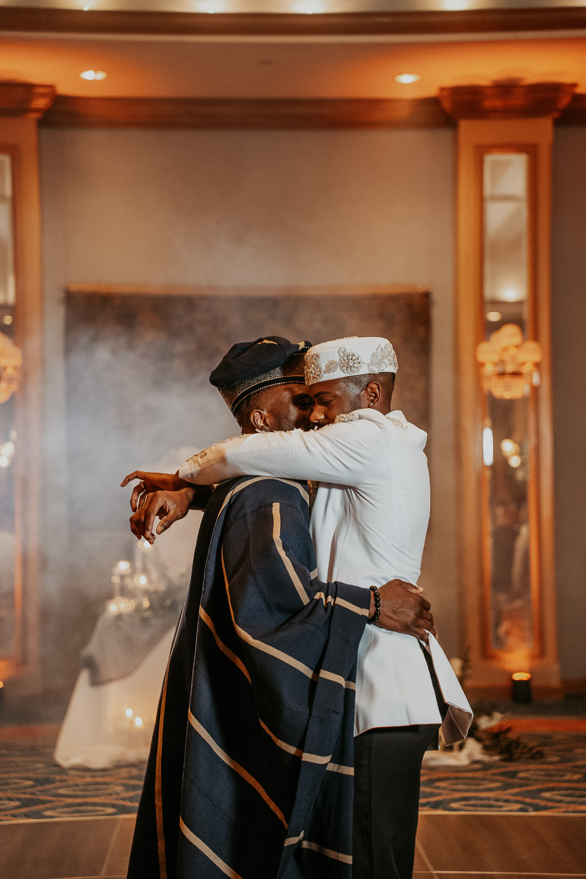 First dance between grooms during intimate wedding reception celebration