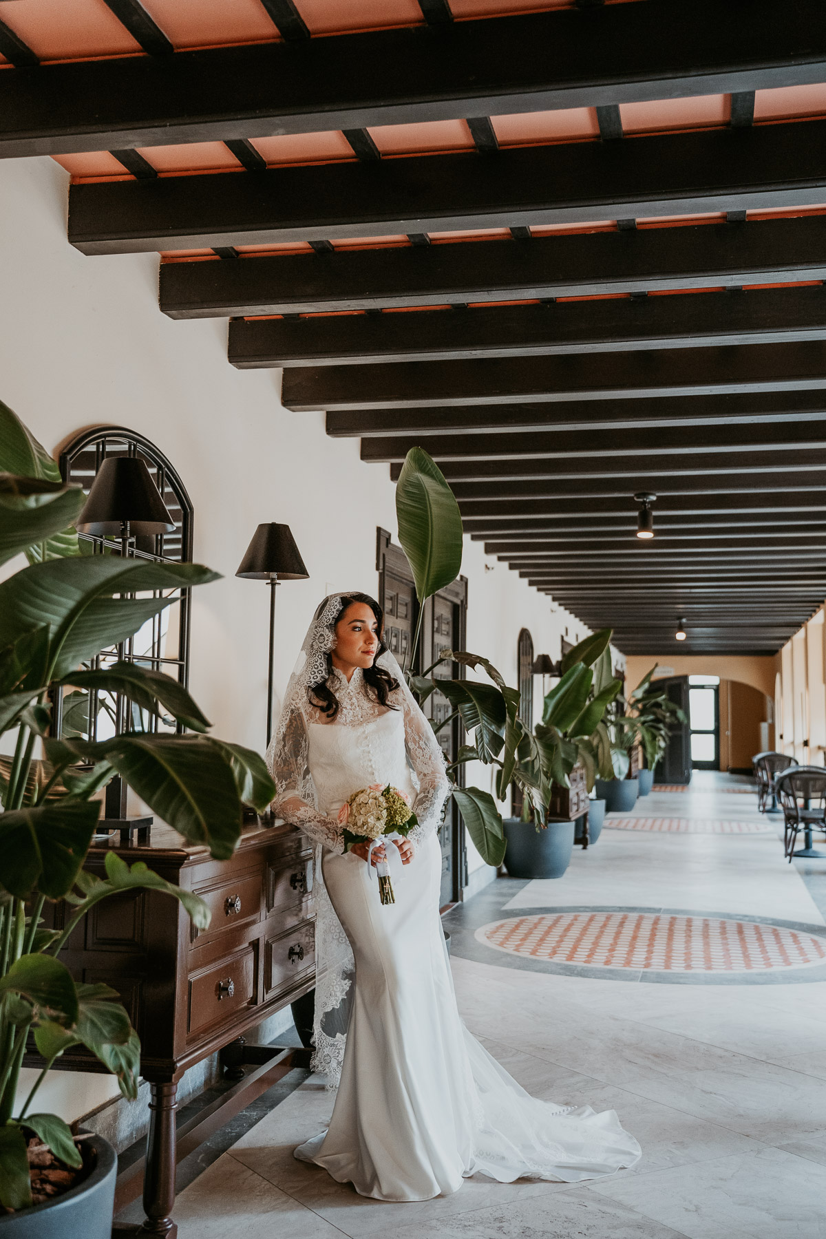 Bride getting ready at El Convento hotel in Old San Juan during an intimate destination wedding