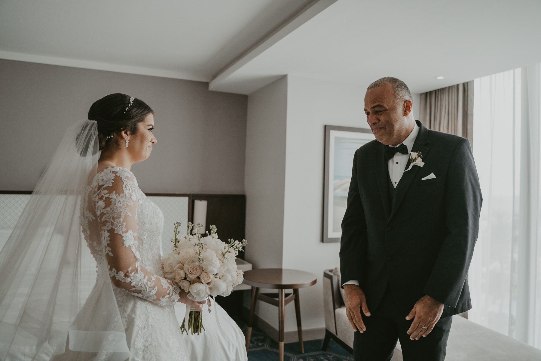 Bride with dad at Fairmont El San Juan Hotel