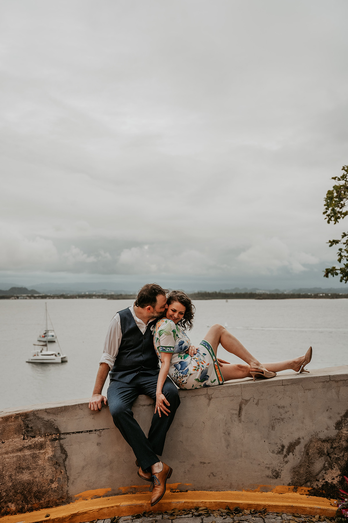 Authentic elopement portraits with ocean views at Old San Juan fort Puerto Rico