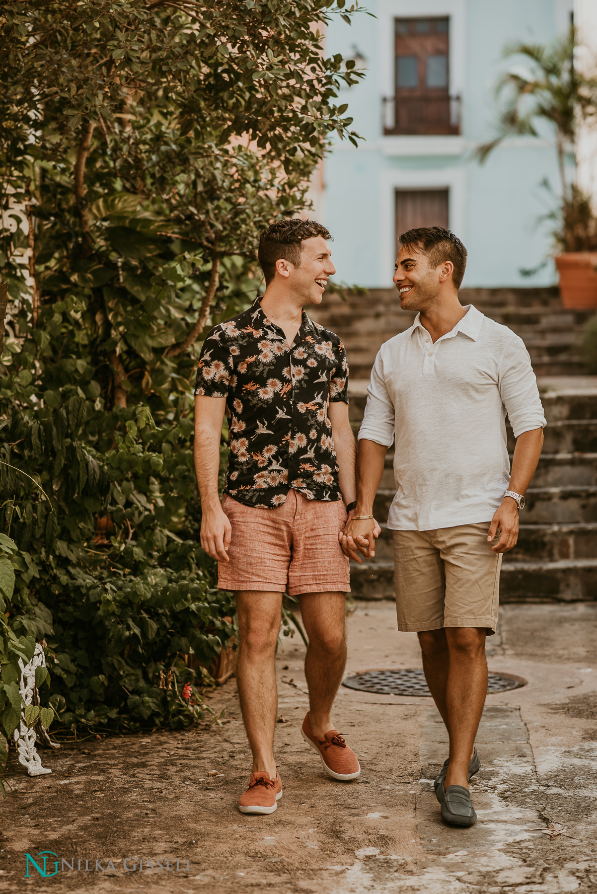 LGBTQ+ Couple Holding Hands at Old San Juan Engagement Session.