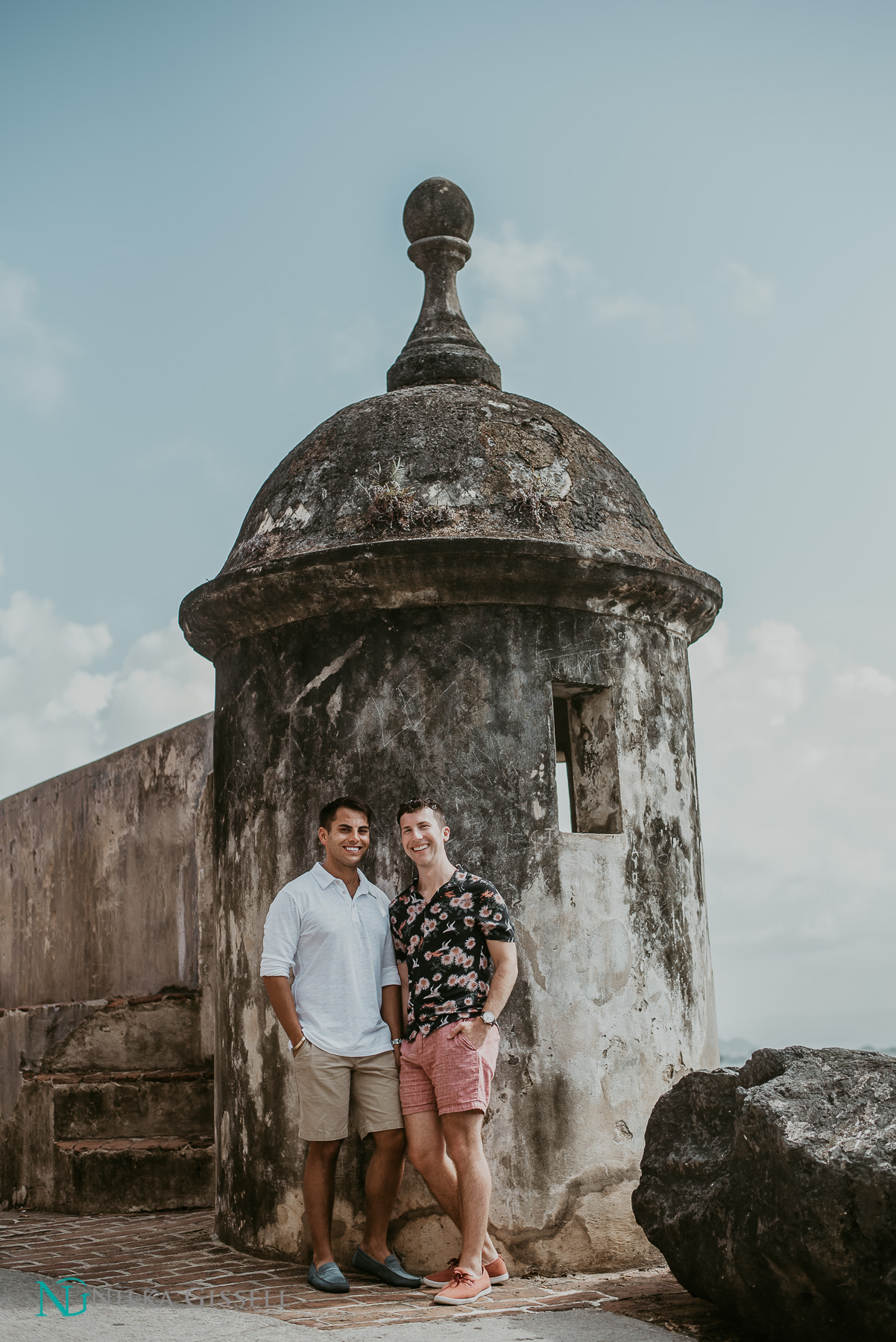 LGBTQ+ Couple With Garita at Old San Juan Engagement Session.