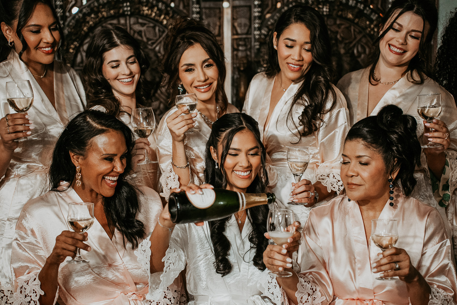 Toast with bride and wedding party during Hacienda Campo Rico wedding.