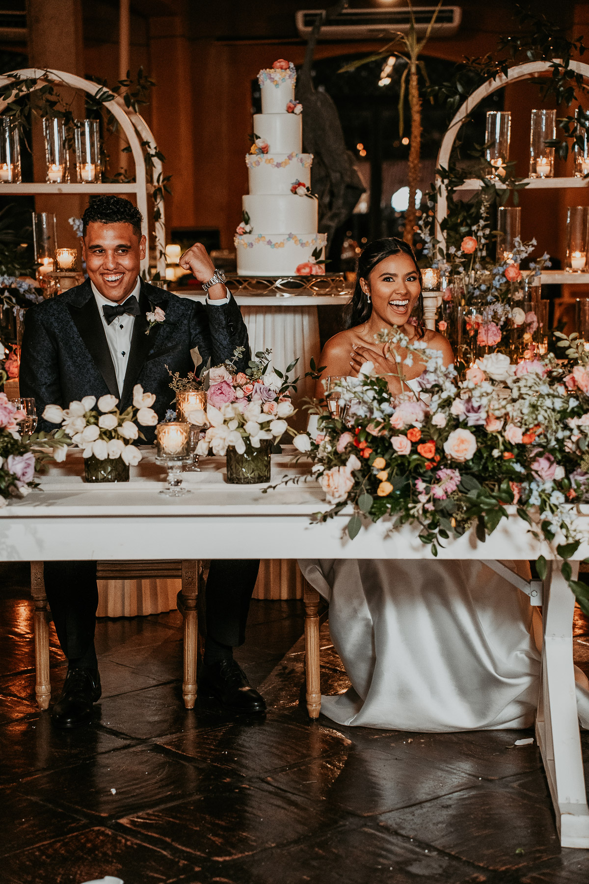 Romantic sweetheart table at Puerto Rico hacienda wedding.
