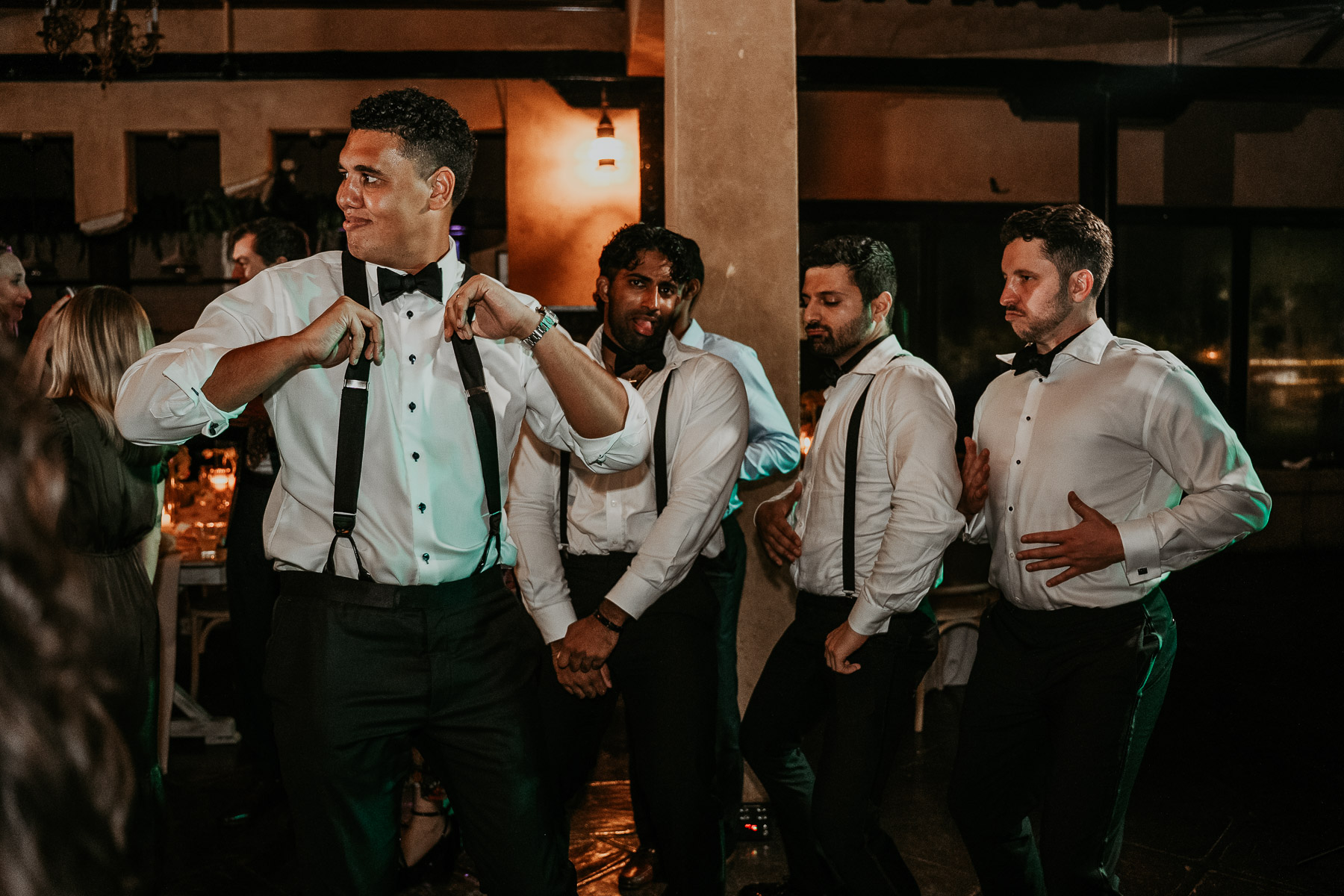 Wedding guests dancing at Hacienda Campo Rico reception.
