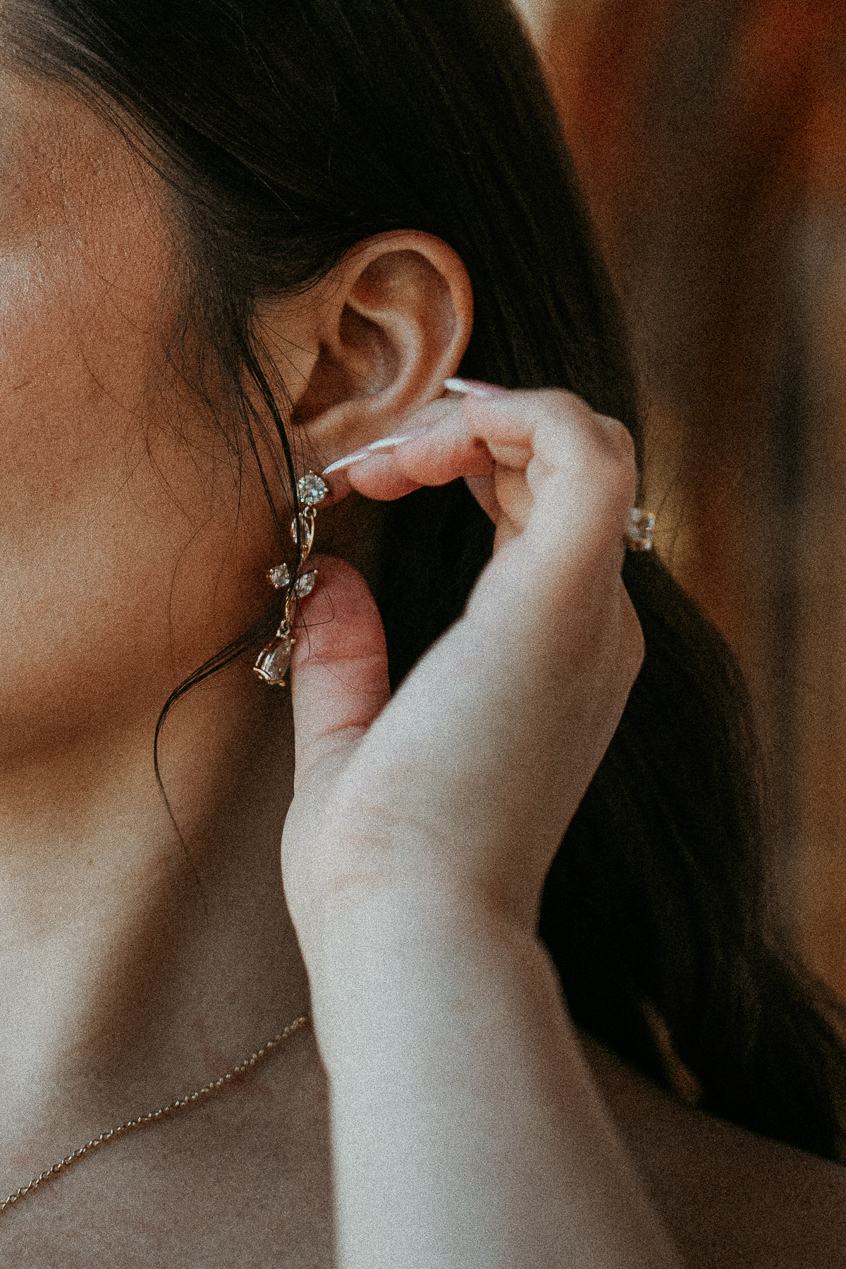 Close-up of bride's wedding earrings