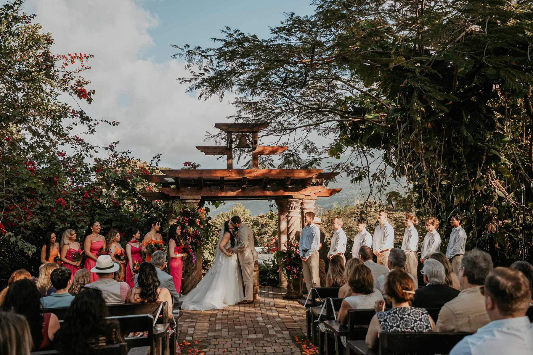 Wedding ceremony setup surrounded by tropical greenery at Hacienda Siesta Alegre