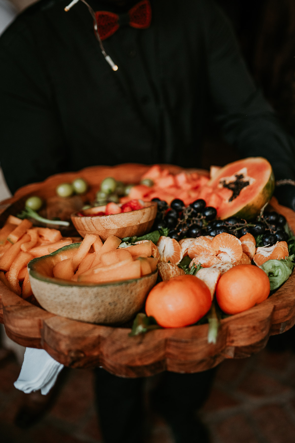 Tropical fruit table prepared for the wedding reception