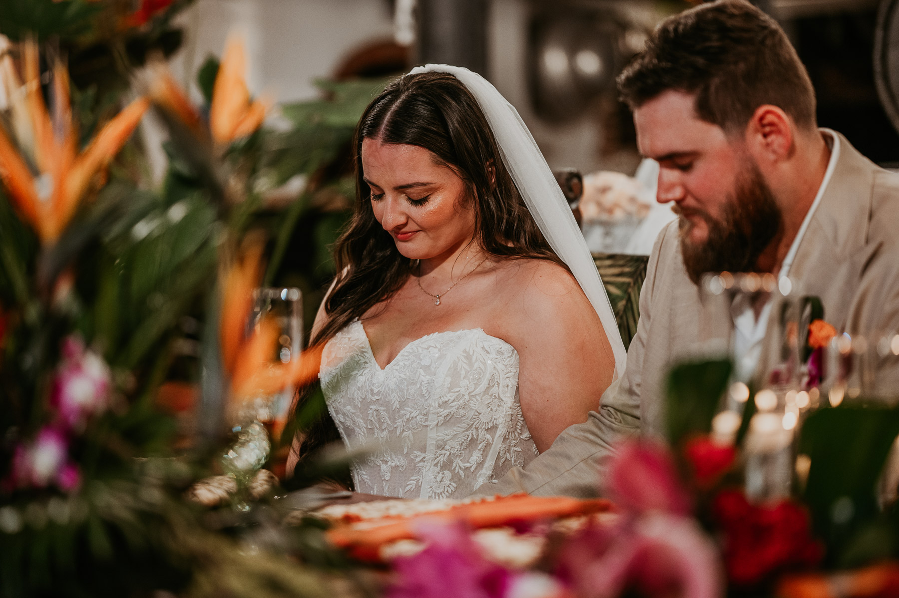 Couple during prayer at their wedding