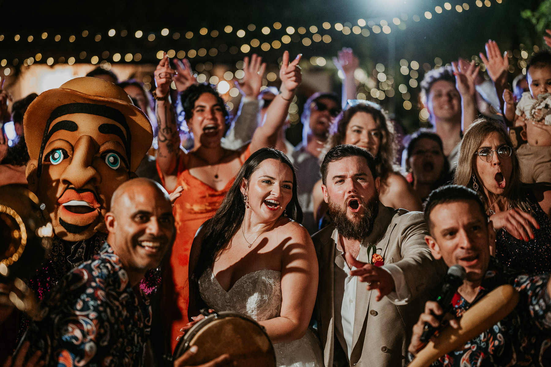 Wedding reception beneath the lights at Hacienda Siesta Alegre