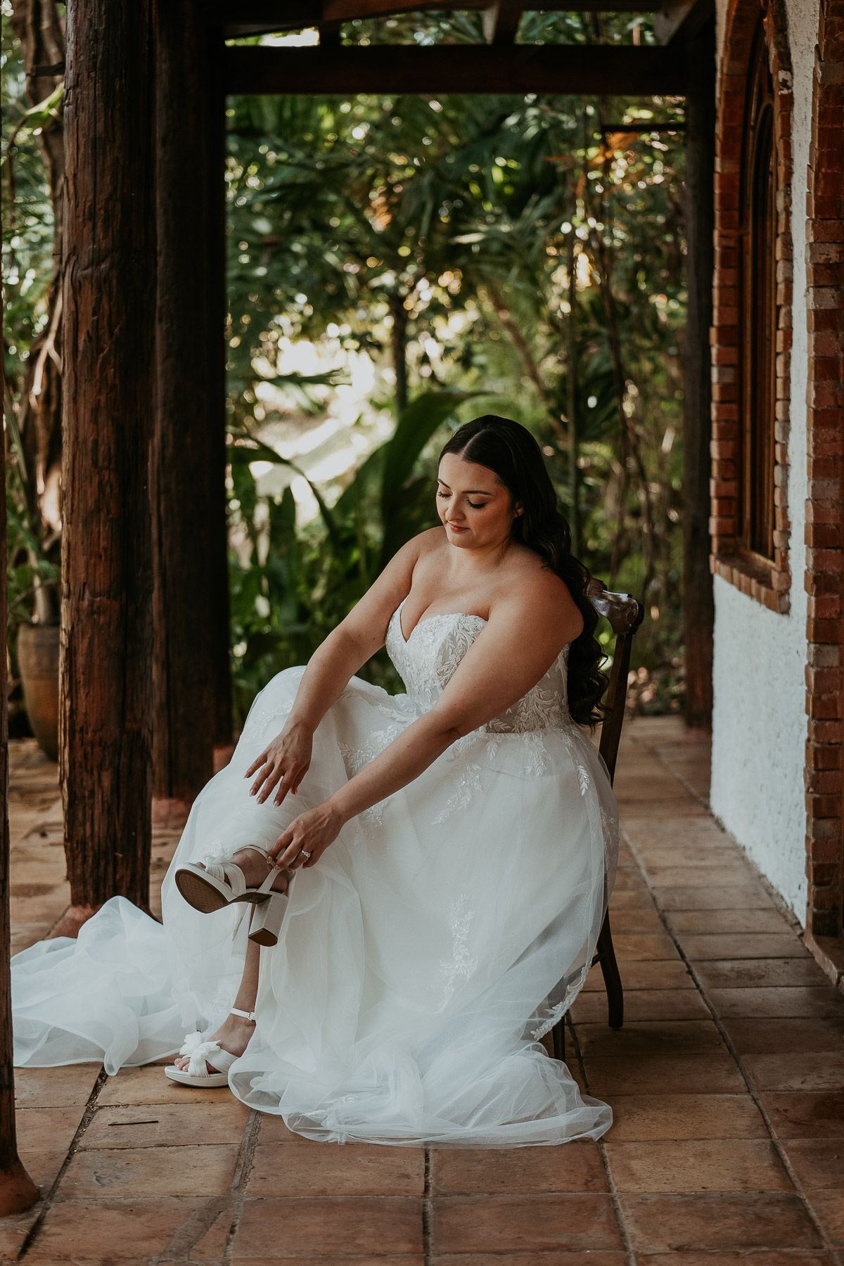 Bride getting ready outside private room before the wedding ceremony