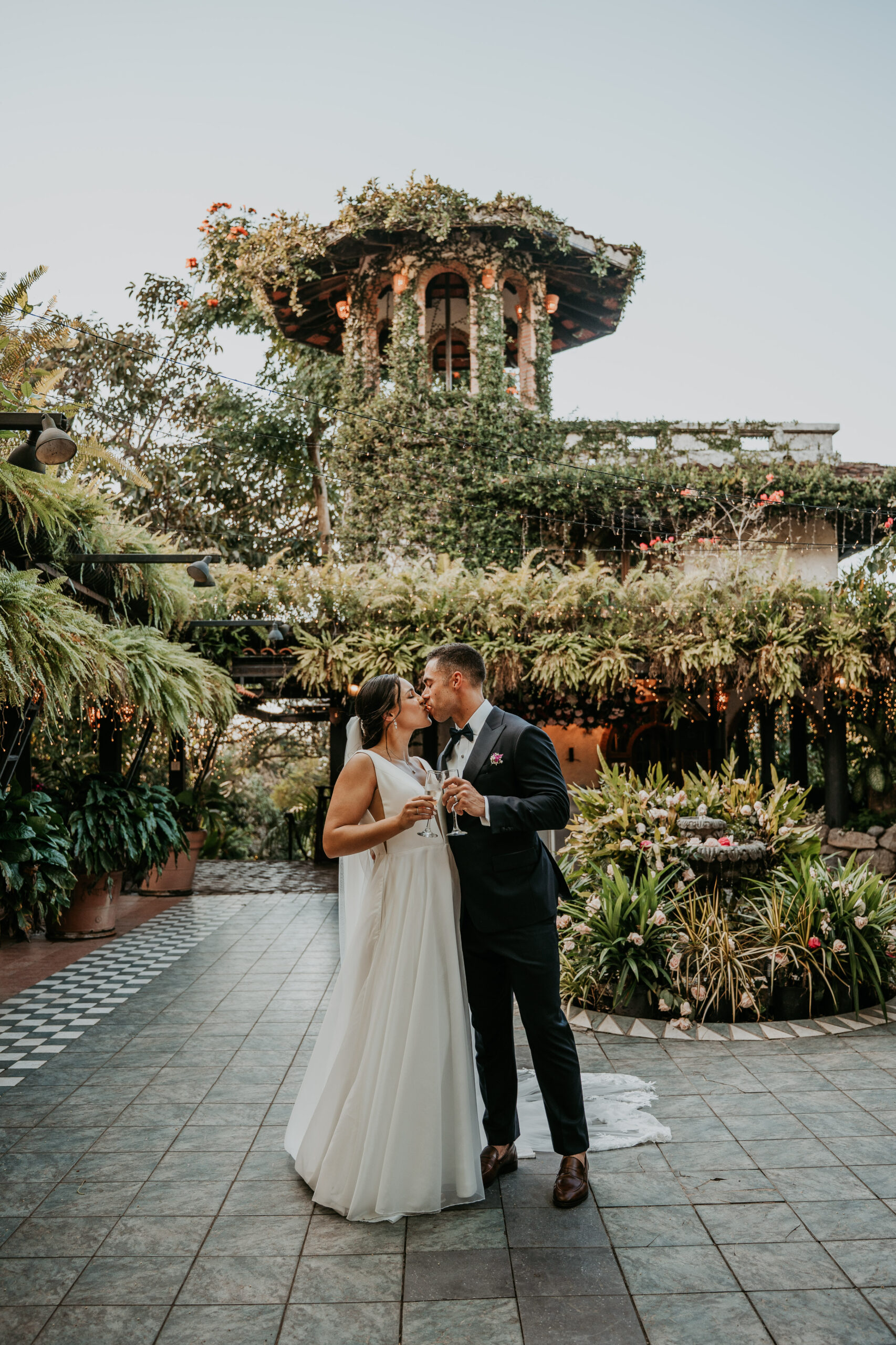 Hacienda Siesta Alegre Wedding couple with main tower in the background