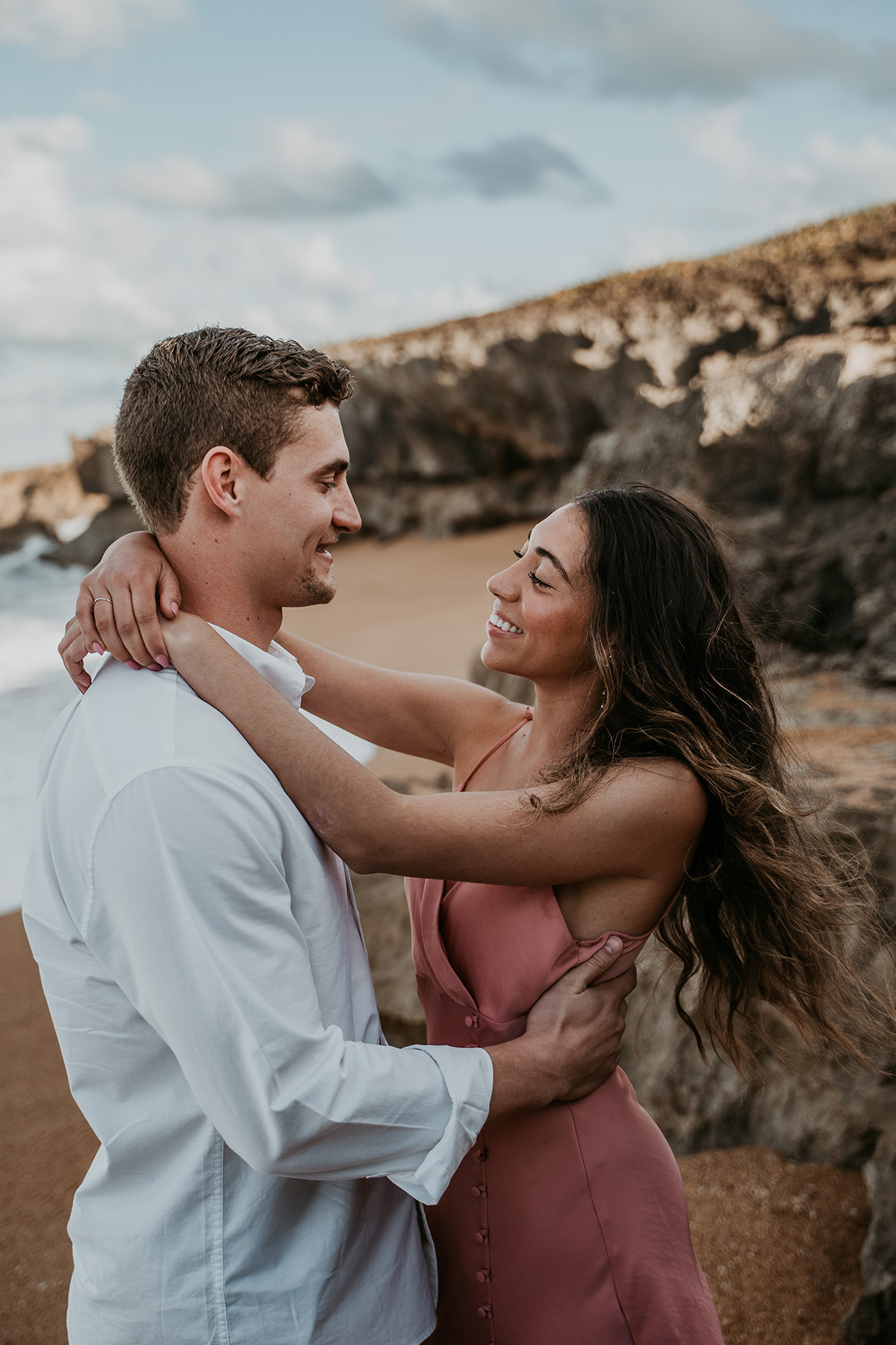 Couple on their way to their beach proposal in Puerto Rico.