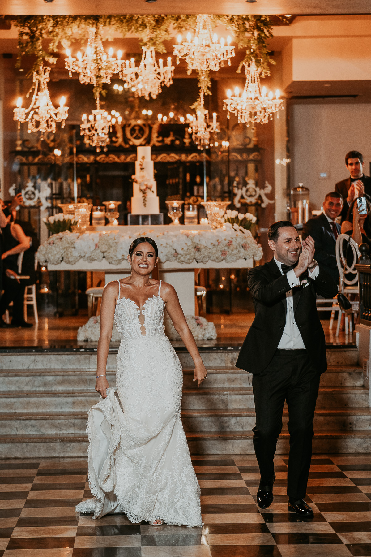 Bride and groom entrance at Salon Campeche Hotel El Convento wedding.