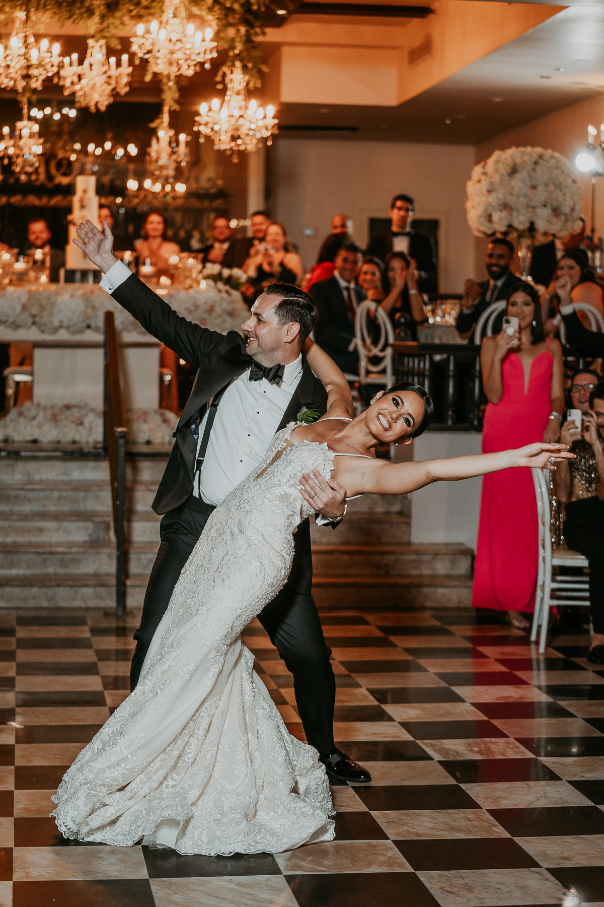 Bride and groom enjoy first dance at Salon Campeche.