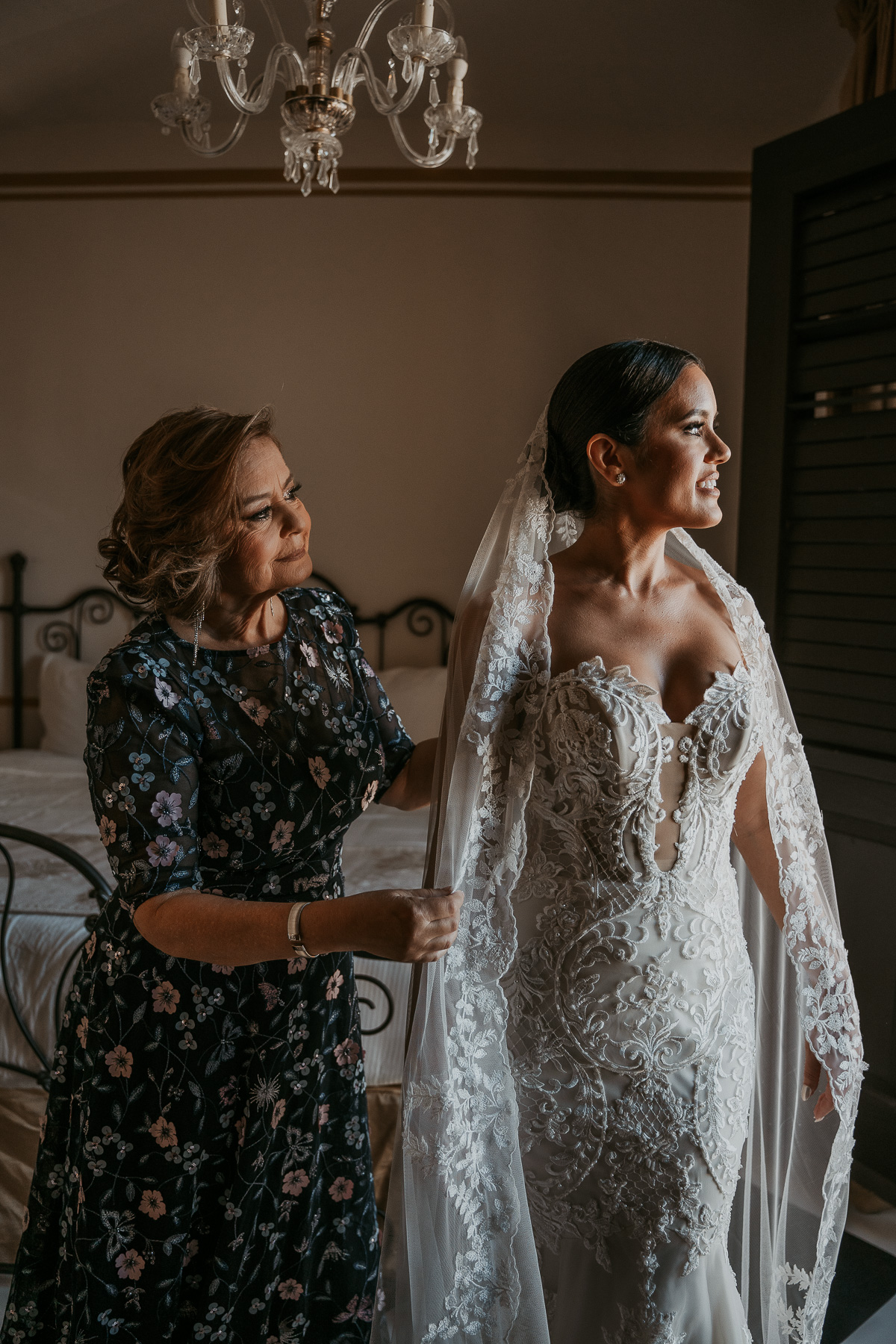 Bride and mom during her getting ready pcitures at hotel El Convento.