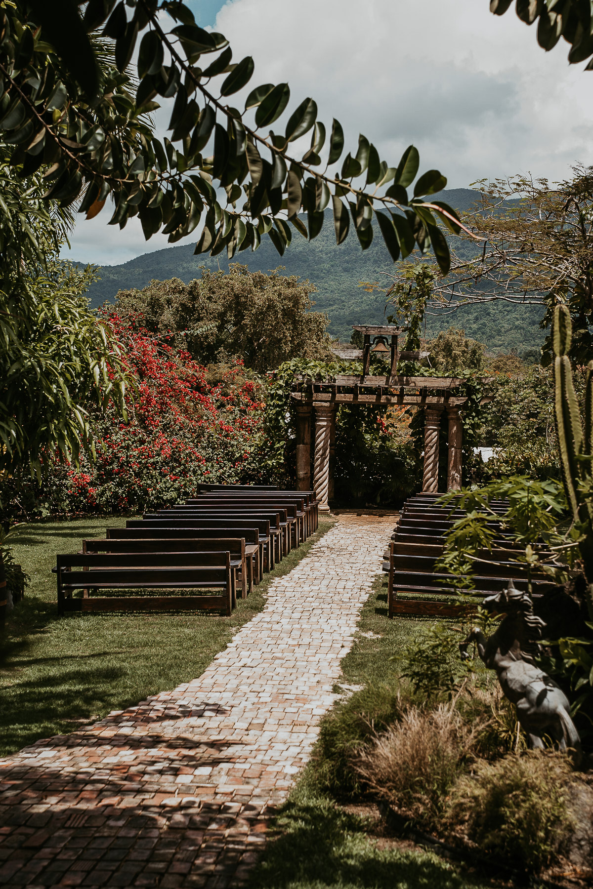 View of ceremony area with ElYunque in the background for an Hacienda Siesta Alegre Wedding.