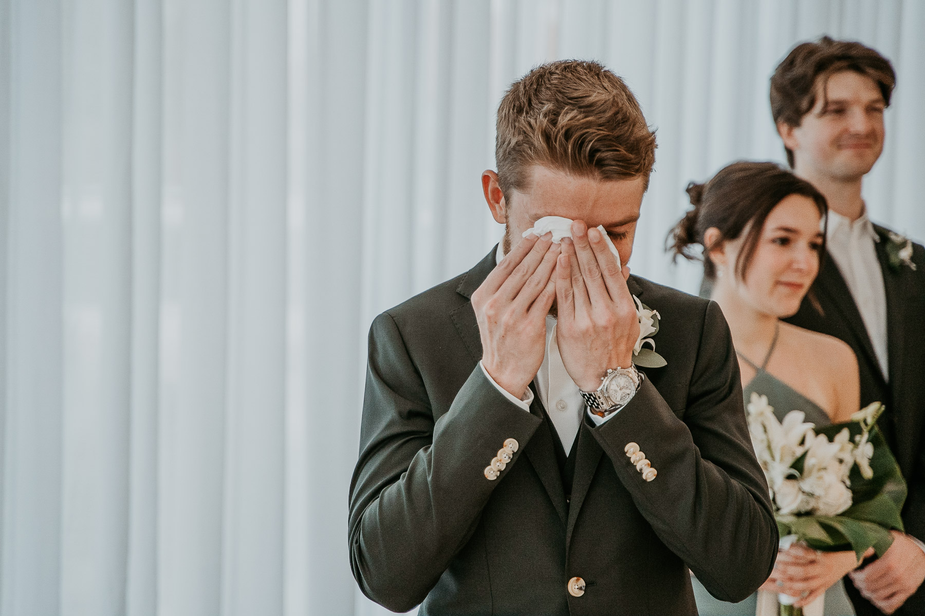 Groom emotional during his wedding day at the Hyatt Regency Grand Reserve.