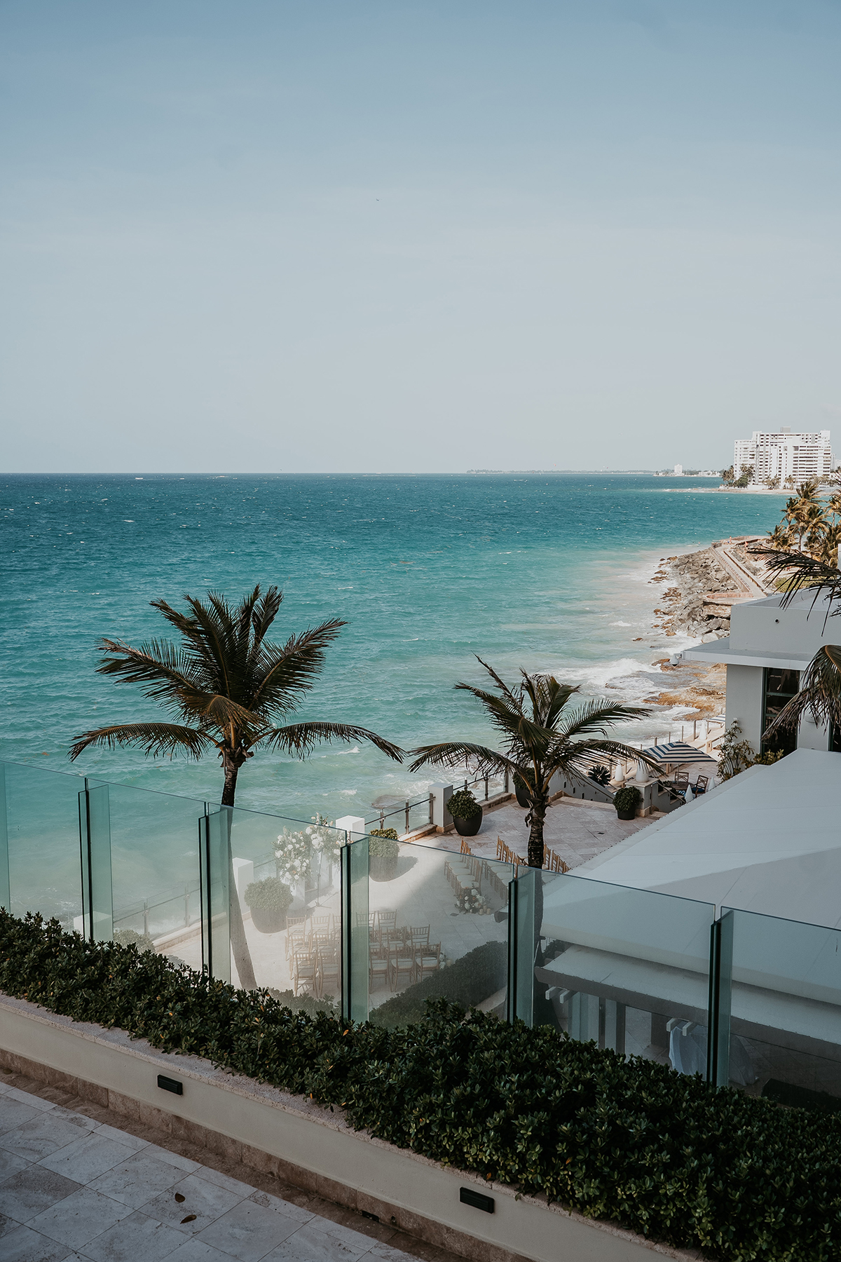 Ocean views from the Condado Vanderbilt balcony overlooking the Puerto Rico coastline.