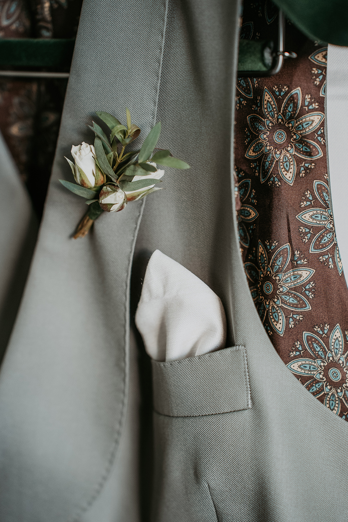 Floral boutonniere worn by one of the grooms for their elegant Puerto Rico wedding.