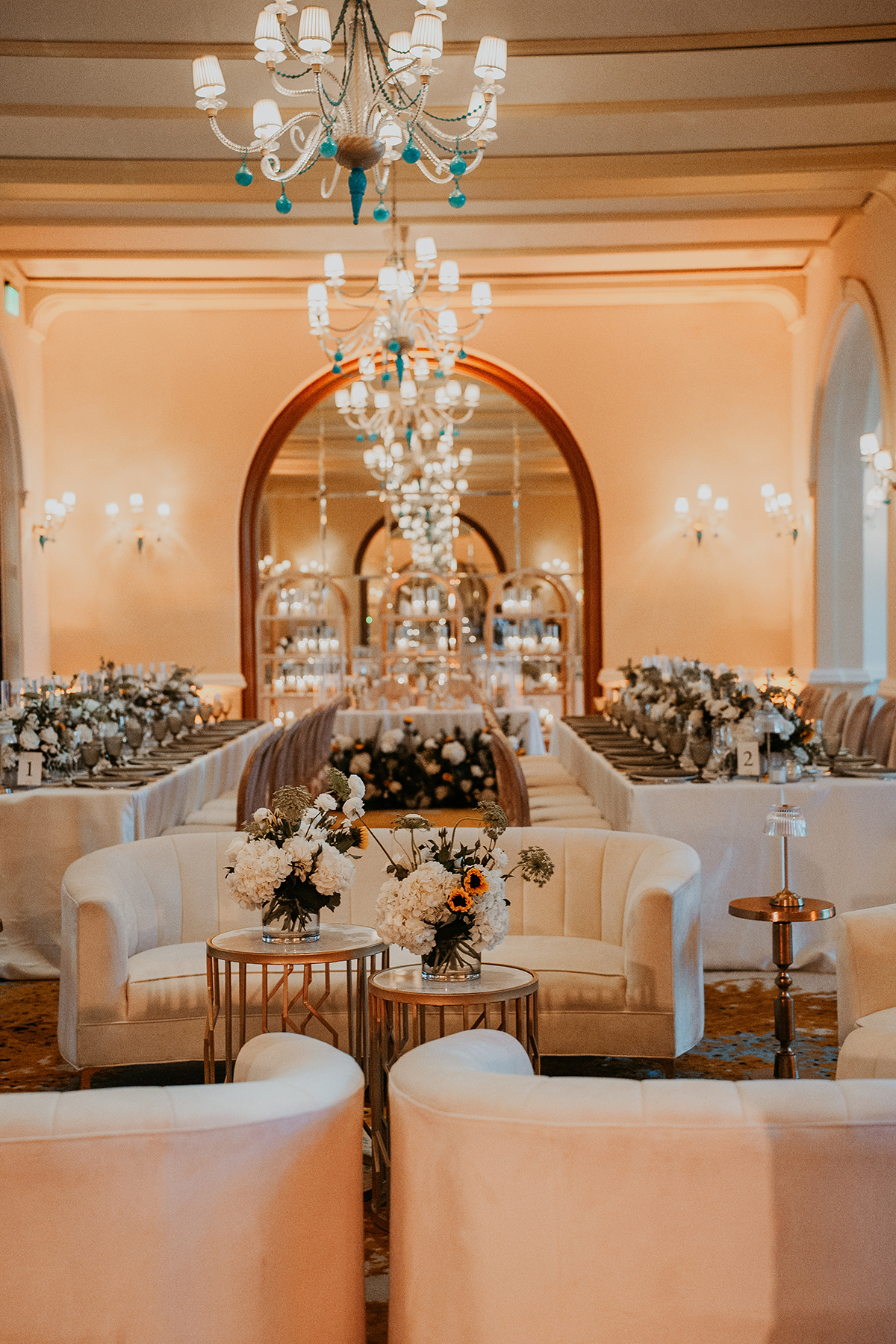 Interior view of the Condado Vanderbilt wedding venue, prepared for the celebration.