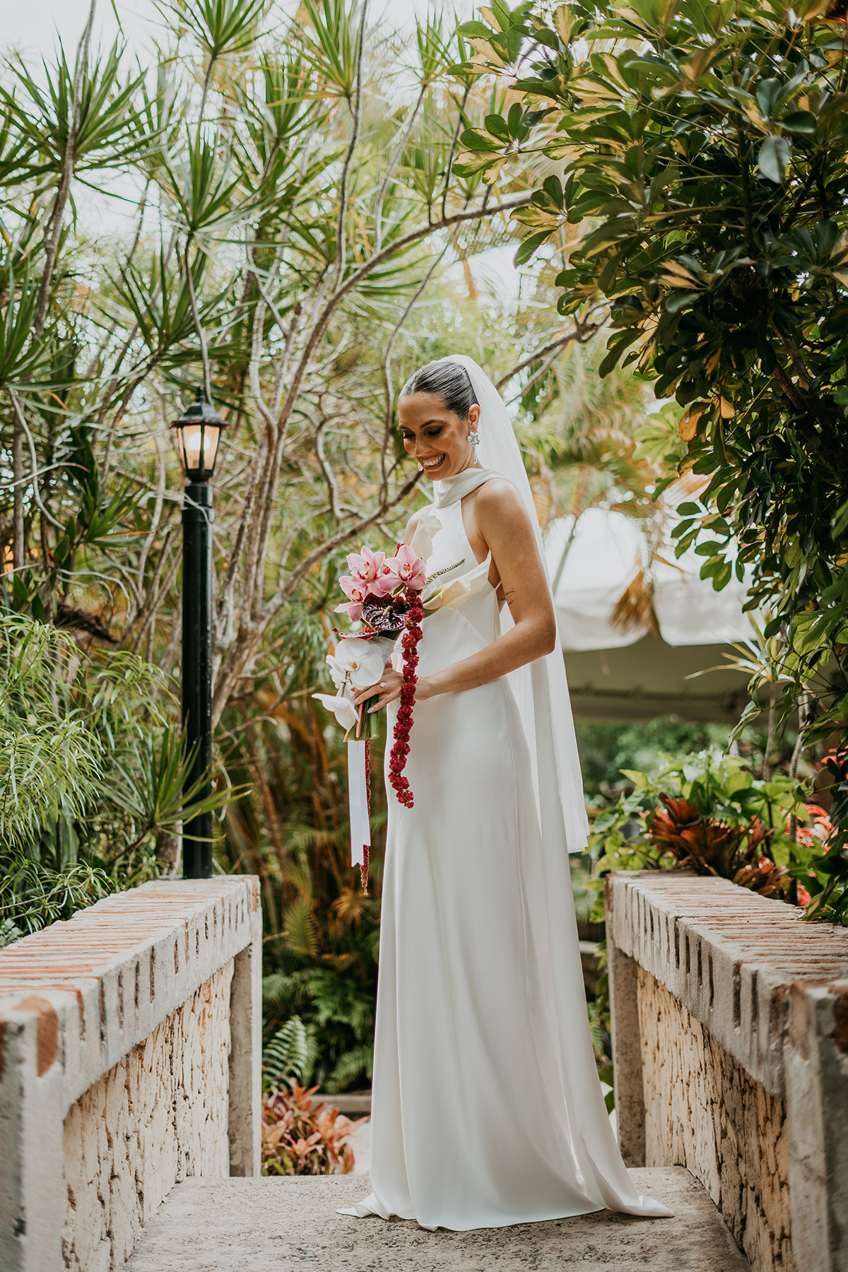 Close-up portrait of bride before wedding ceremony