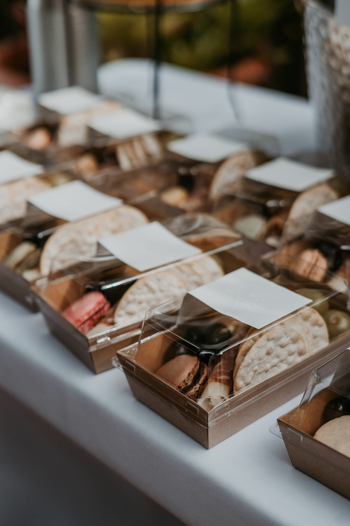 Macarons and fruit arranged for wedding guests