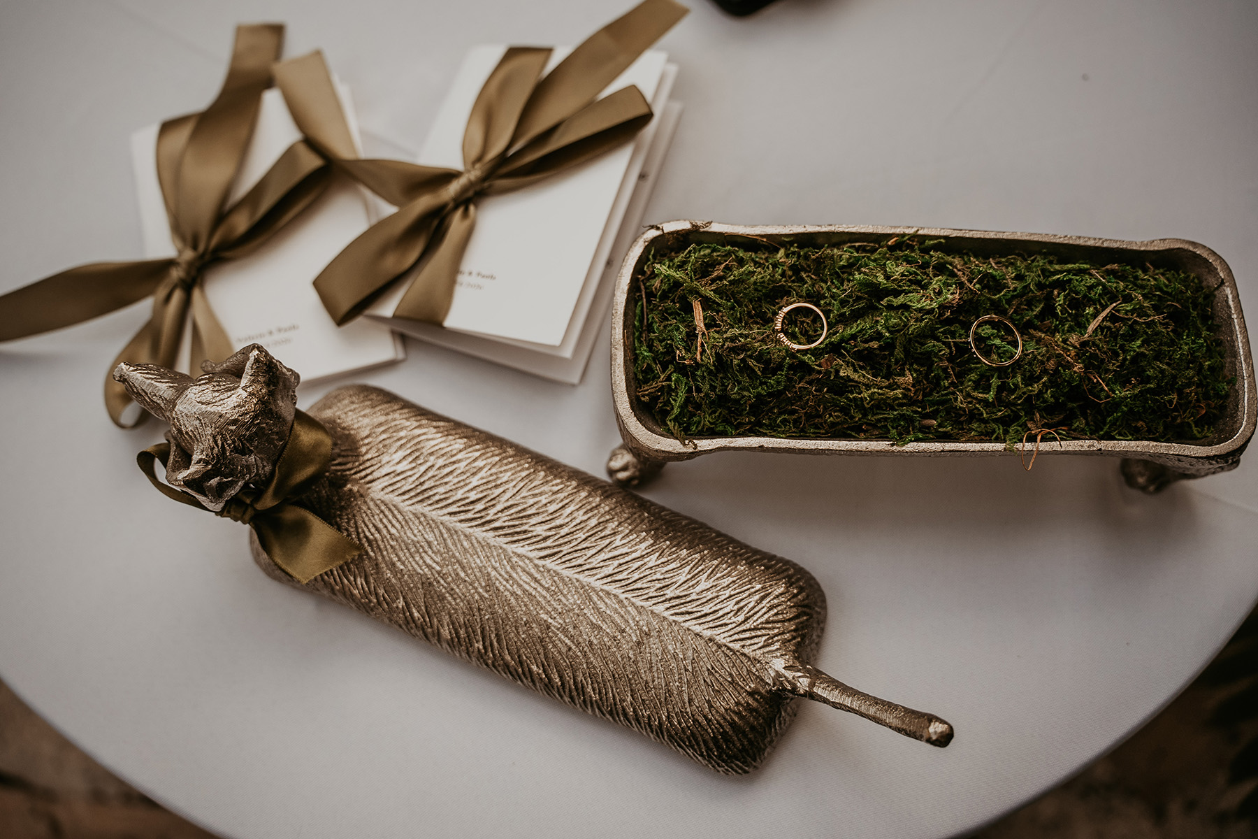 Wedding rings and dachshund ring holder at a Puerto Rico micro wedding