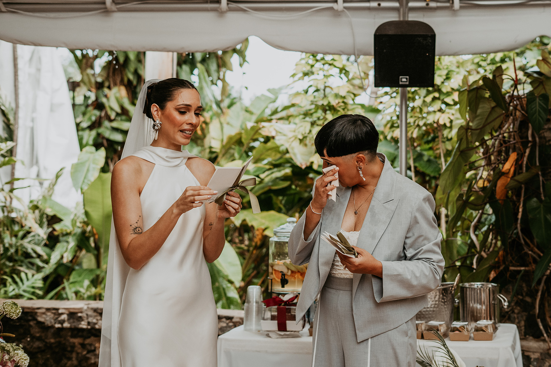 Newlywed couple celebrating with their closest family and friends