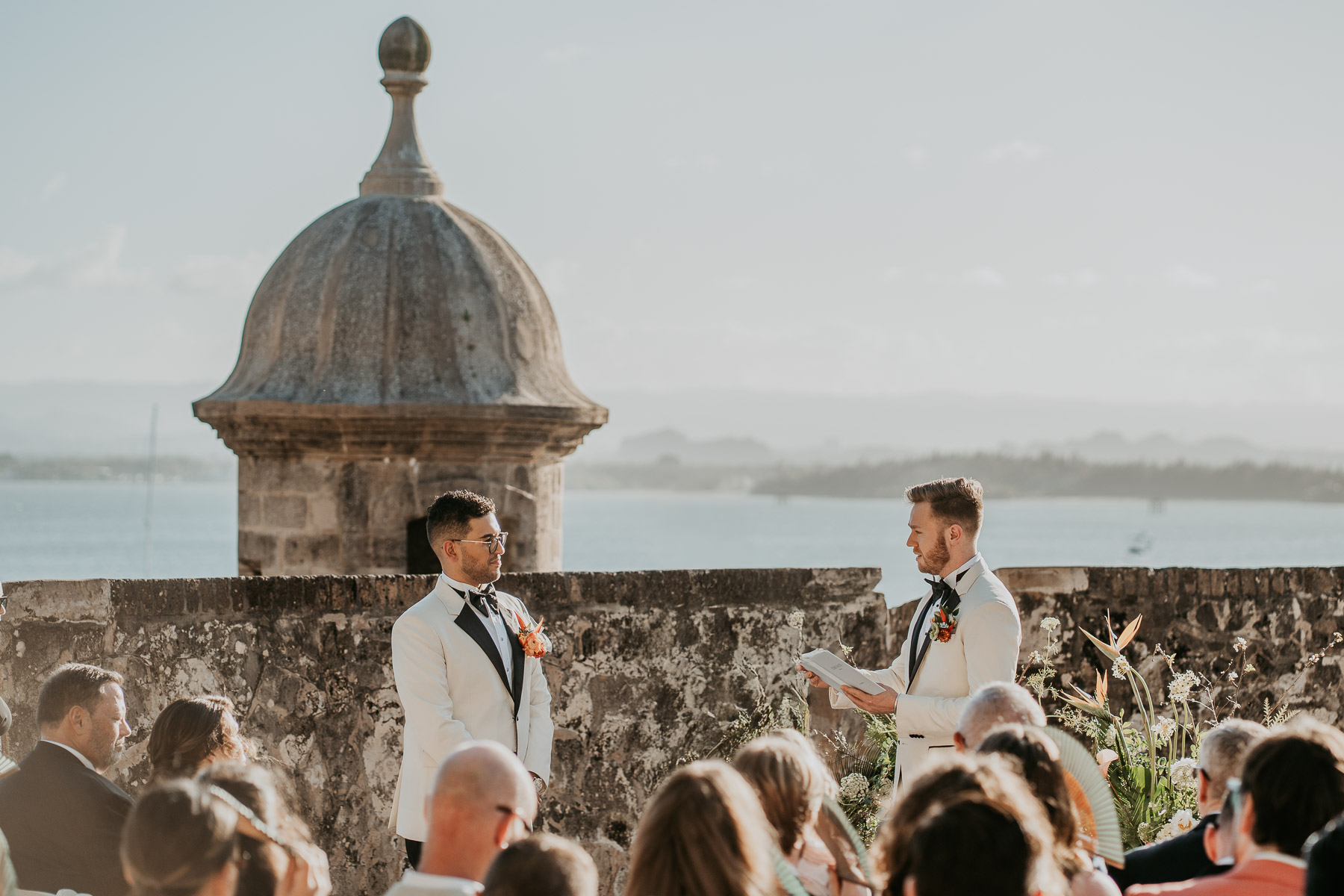 LGBTQ+ wedding couple exchanging vows in Old San Juan