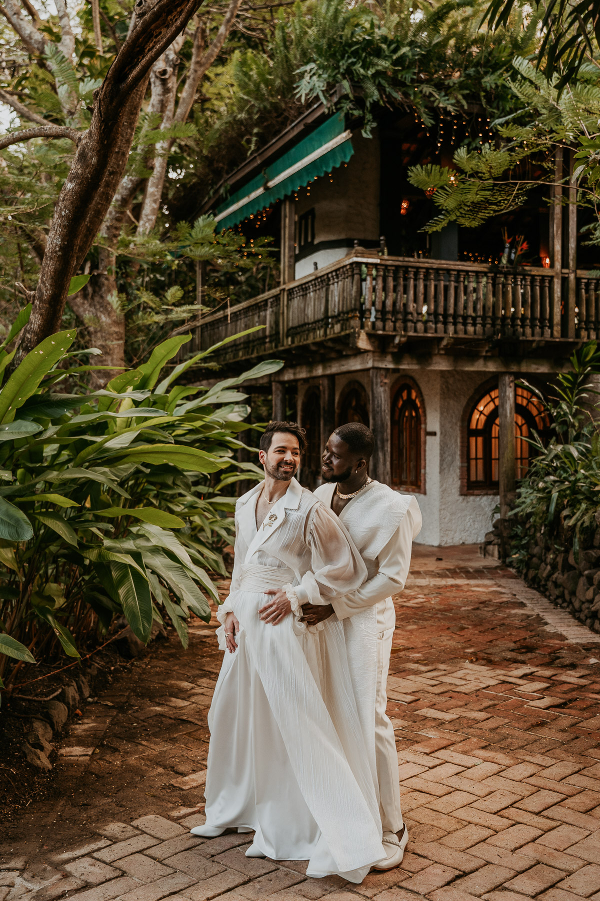 Portraits of the newlyweds against the romantic backdrop of Hacienda Siesta Alegre’s rustic architecture and mountain views.