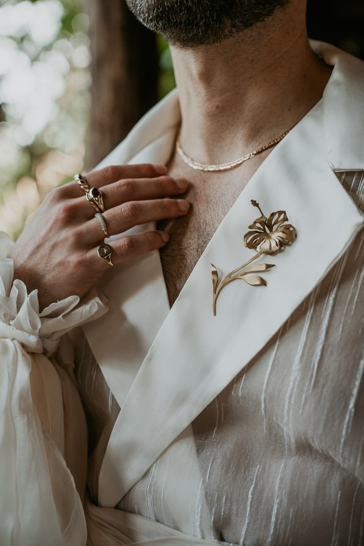 Puerto Rico Maga Flower Pin heritage detail for a wedding at Hacienda Siesta Alegre.