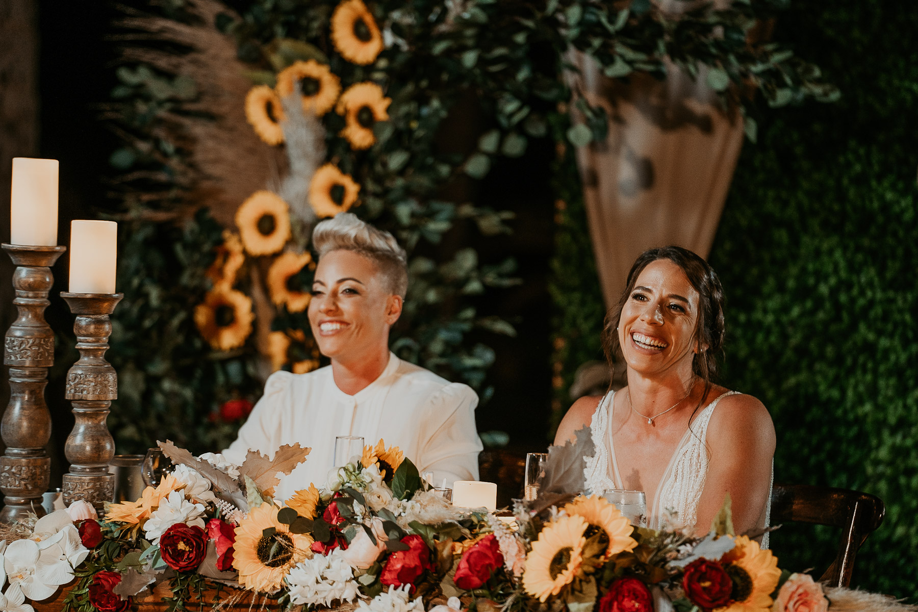 Wedding toast candid moment.