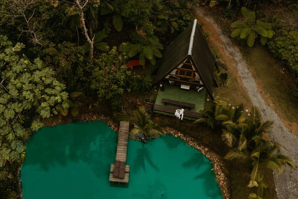 Aerial shot of a couple session of the beaten path in Puerto Rico.