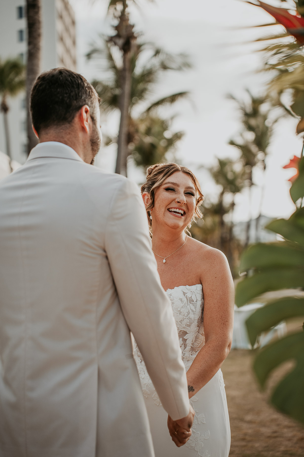Candid photo of bride during wedding ceremony